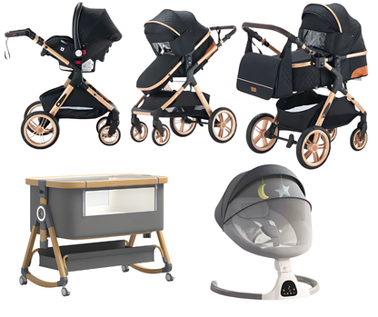 Lastenrattaat 3 in 1 Elovia + Sähköinen vauvankeinu 3 yhdessä + Vauvansänky 3-in-1